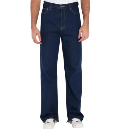 Gucci Mens Dark Blue Brand-embossed Mid-rise Straight-leg Jeans