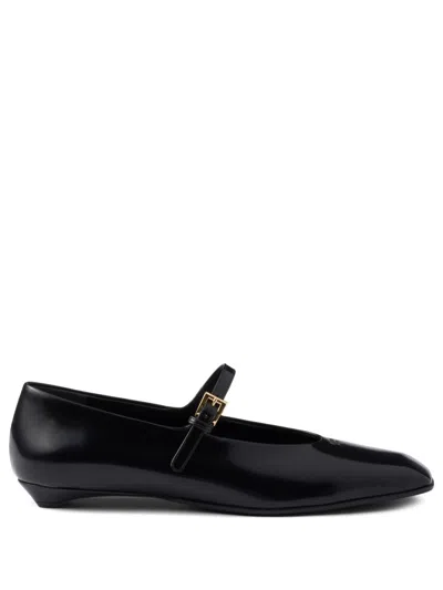 Prada Ballerinas Mary Jane In Brushed Leather In Black