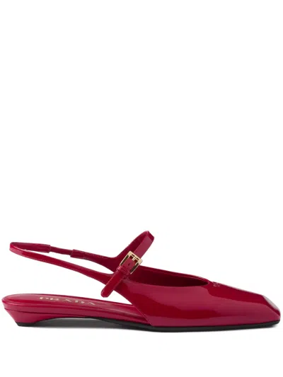 Prada Mary Jane Patent Pointy-toe Slingback Ballerina Flat In Burgundy