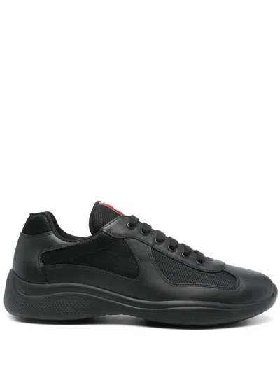Prada Black Leather New Americas Cup Sneakers