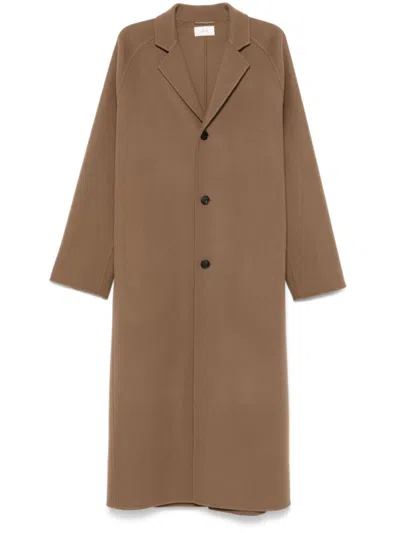 The Row Wool Long Single Breasted Coat In Brown