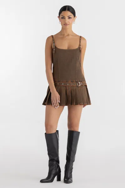 Miss Me Paula Pleated Dress - S / Acid Brown