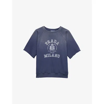 Prada Women Blue Cotton Fleece T-shirt, Xs Luxury T-shirts For Women Darveys