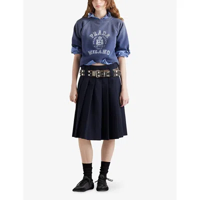 Prada Women Blue Cotton Fleece T-shirt, Xs Luxury T-shirts For Women Darveys