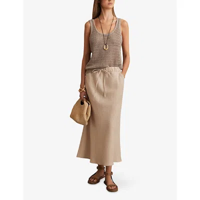 Reiss Womens Neutral Roxi Drawstring-waist Linen Maxi Skirt