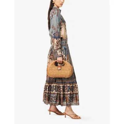 Zimmermann Women Indienne Floral Habotai Silk Ascension Tiered Midi Skirt