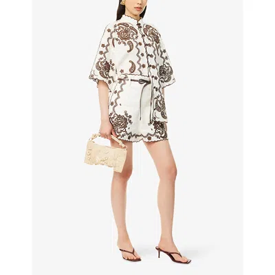 Zimmermann Ascension Embroidered Short Ivory Chocolate In Multi