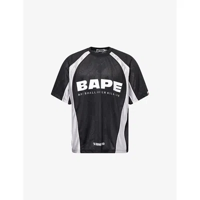 A Bathing Ape Mens Black Logo-print Jacquard Football Jersey T-shirt Xl