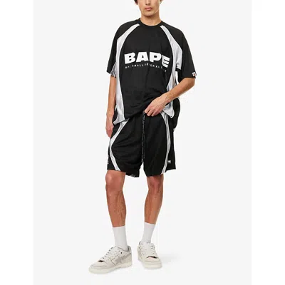 A Bathing Ape Mens Black Logo-print Jacquard Football Jersey T-shirt Xl