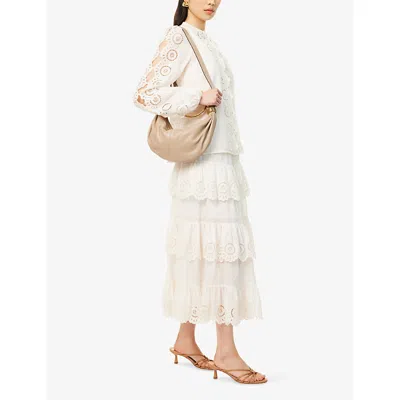 Zimmermann Women Ivory Embroidered Cotton Lucky Tiered Midi Skirt In Neutral