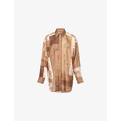 Zimmermann Lucky Manstyle Silk Shirt In Brown