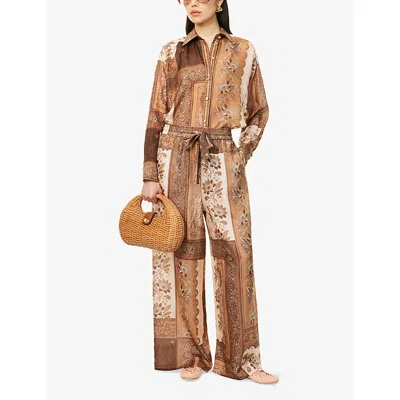 Zimmermann Lucky Manstyle Silk Shirt In Brown