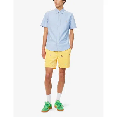 Polo Ralph Lauren Mens Button-down Short-sleeves Cotton-poplin Shirt Bsr Blue In Multi