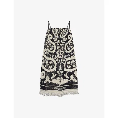 Zimmermann Rhiannon Cotton Toweling Mini Dress In Black