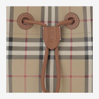 Burberry Check Pattern Canvas Bucket Bag With Top Handle And Leather Trim In Neutral
