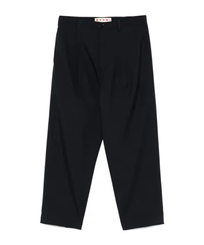 Marni Trousers With Pleated Design And Pockets In Blue