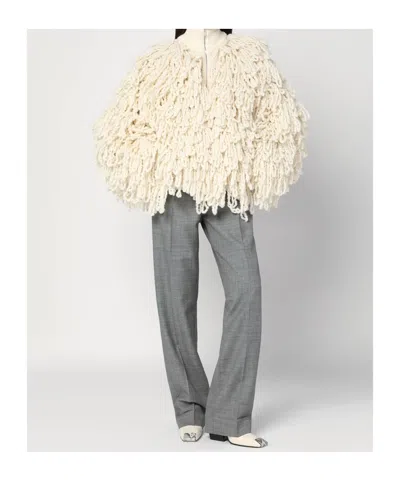 Stella Mccartney Wool Bomber Jacket With Fringes And High Neck