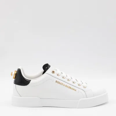 Dolce & Gabbana Dolce&gabbana White And Gold Low Sneakers