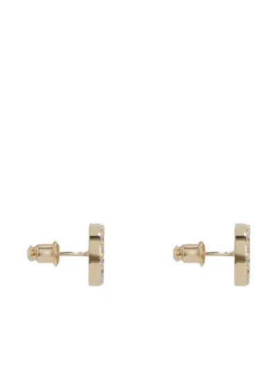 Ferragamo Double Hook Earrings With Crystal Accents In Gold