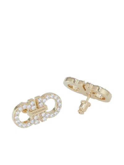 Ferragamo Double Hook Earrings With Crystal Accents In Gold