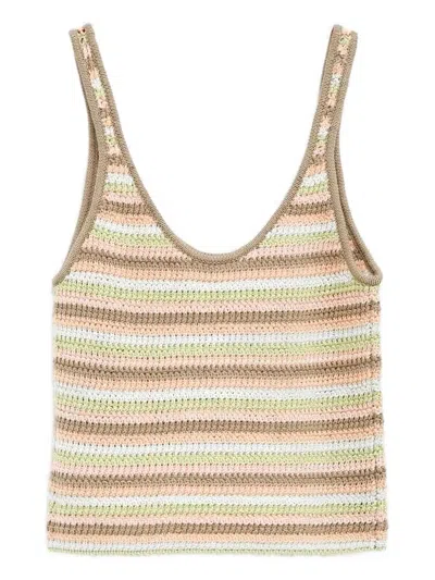 Chloé Cropped Embroidered Striped Crocheted Cotton Tank In Green