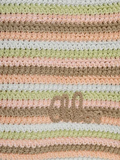 Chloé Cropped Embroidered Striped Crocheted Cotton Tank In Green