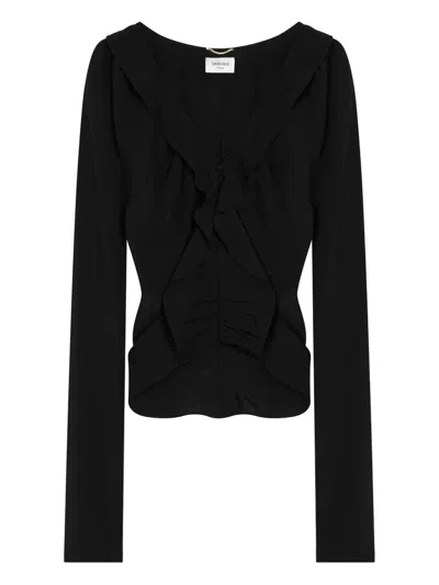 Saint Laurent Silk Ruffled Blouse In Black
