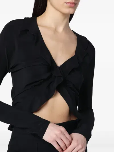 Saint Laurent Silk Ruffled Blouse In Black