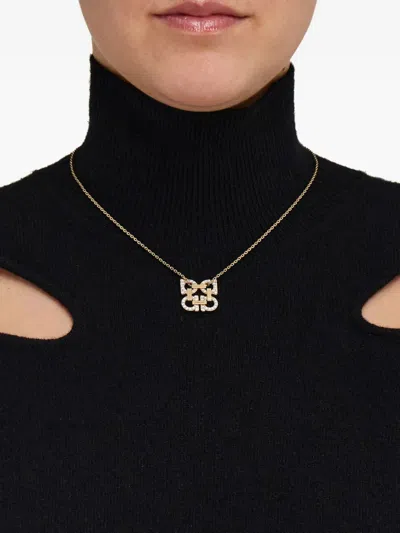 Ferragamo Crystal Embellished Four Gancini Pendant Necklace In Gold