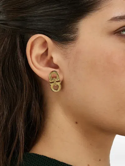 Ferragamo Double Gancini Stud Earrings In Gold