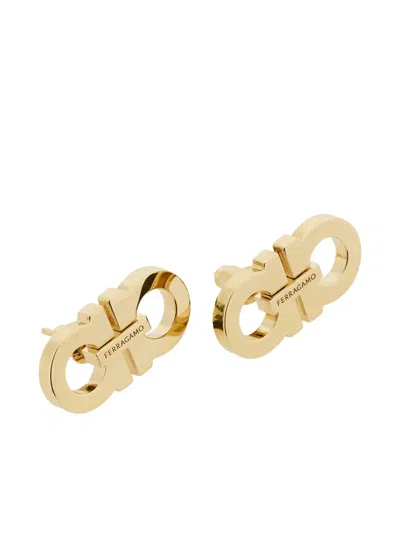 Ferragamo Double Gancini Stud Earrings In Gold