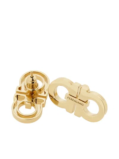 Ferragamo Double Gancini Stud Earrings In Gold