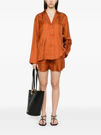 Totême Womens Terracotta Embroidered Monogram Embroidered Silk Pyjama Shorts In Brown