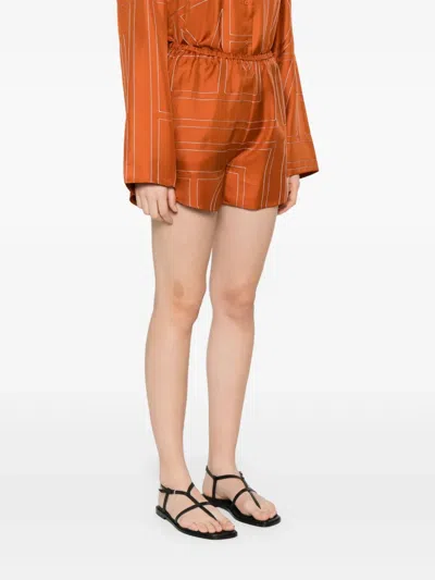 Totême Womens Terracotta Embroidered Monogram Embroidered Silk Pyjama Shorts In Brown