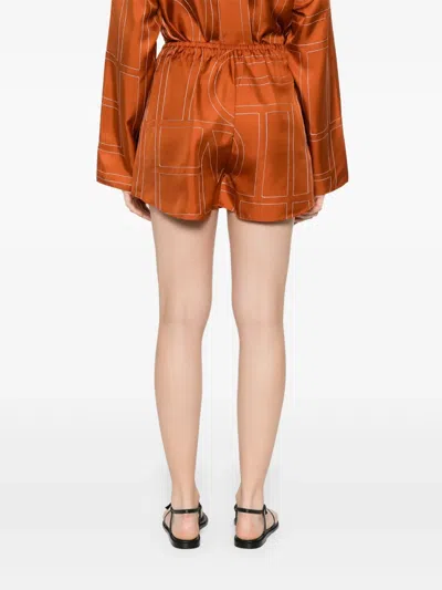 Totême Womens Terracotta Embroidered Monogram Embroidered Silk Pyjama Shorts In Brown