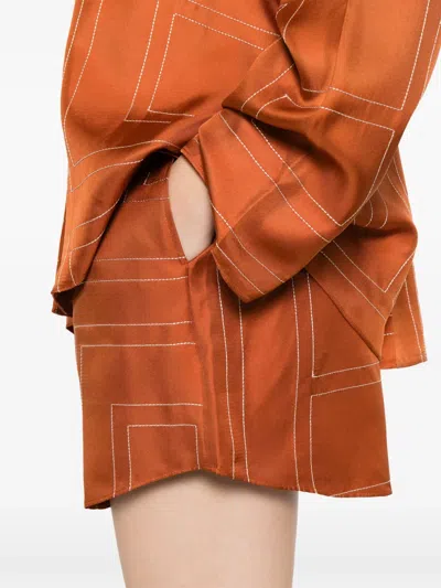 Totême Womens Terracotta Embroidered Monogram Embroidered Silk Pyjama Shorts In Brown