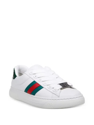 Gucci Ace Web Mixed Leather Sneakers In Multi