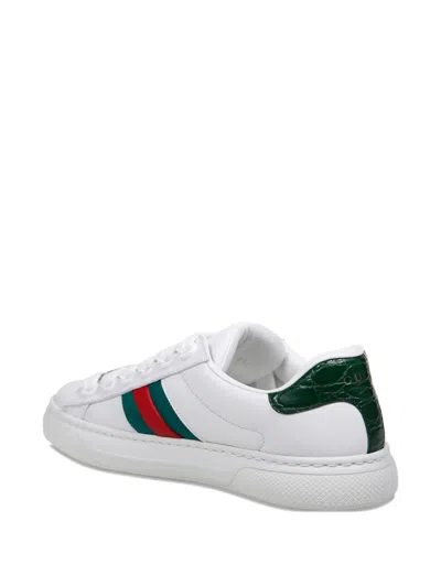Gucci Ace Web Mixed Leather Sneakers In Multi
