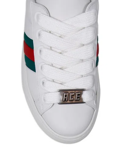 Gucci Ace Web Mixed Leather Sneakers In Multi