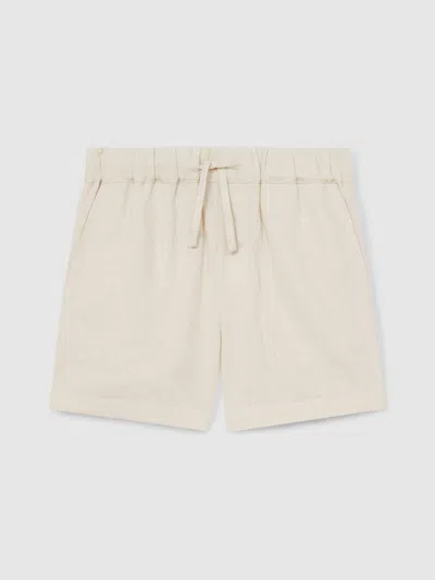 Reiss Stone Linen Blend Drawstring Shorts