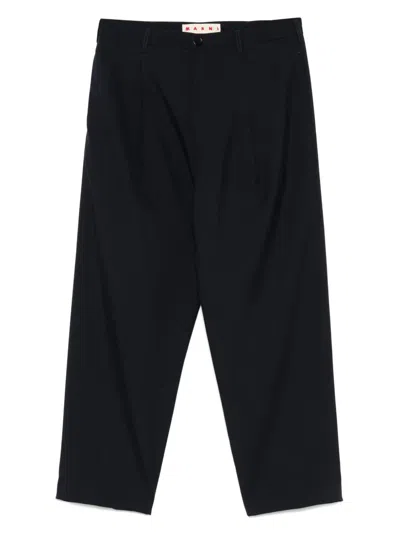 Marni Trousers With Pleated Design And Pockets In Blue