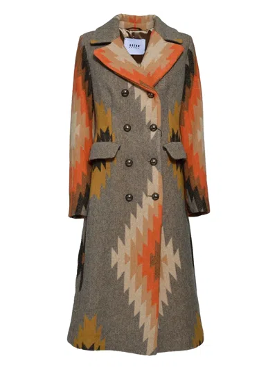 Bazar Deluxe Double Breasted Coat Multicolored Wool Ethnic Pattern