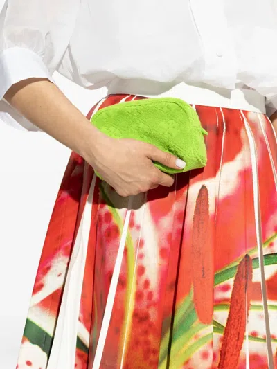 Tory Burch Textured Green Cotton Blend Clutch