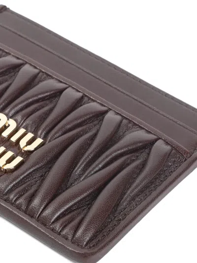 Miu Miu Lamb Leather Quilted Cardholder In Brown