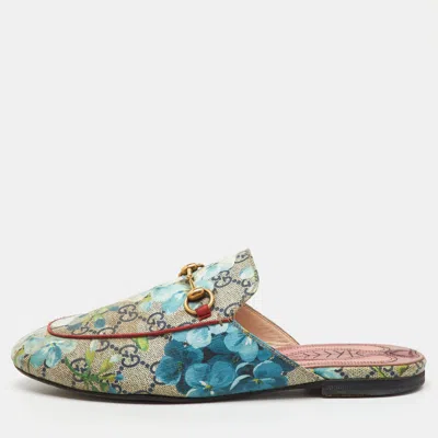 Pre-owned Gucci Multicolor Gg Supreme Canvas Blooms Princetown Flat Mules Size 38.5
