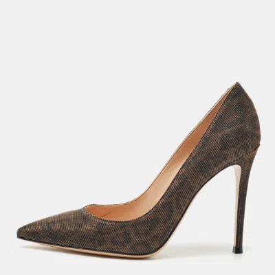 Pre-owned Gianvito Rossi Dark Brown Metallic Lurex Fabric Gianvito Pointed Toe Pumps Size 39