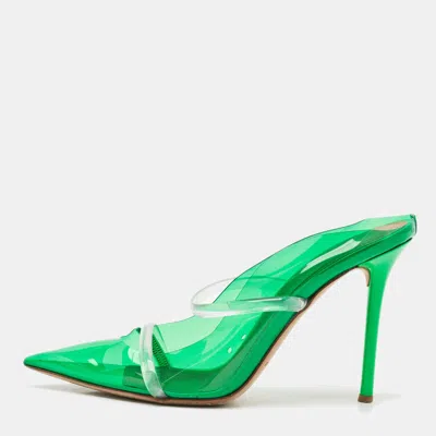 Pre-owned Malone Souliers Green/transparent Pvc Maureen Pointed Toe Mules Size 38.5