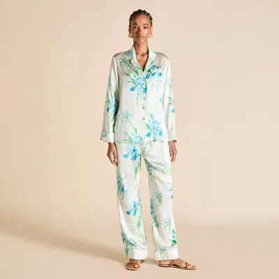 Olivia Von Halle Lila Floral-print Silk-satin Pajama Set In White