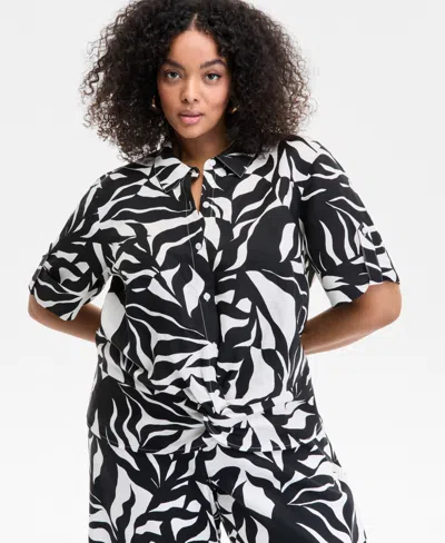 Inc International Concepts Plus Size Twist-hem Blouse, Exclusively At Macy's In Black