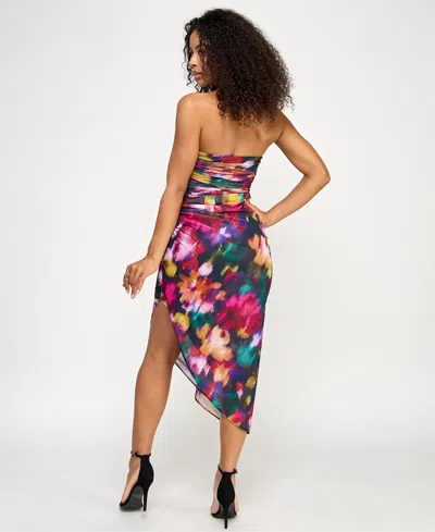 Emerald Sundae Juniors' Printed Strapless Midi Dress In Multi